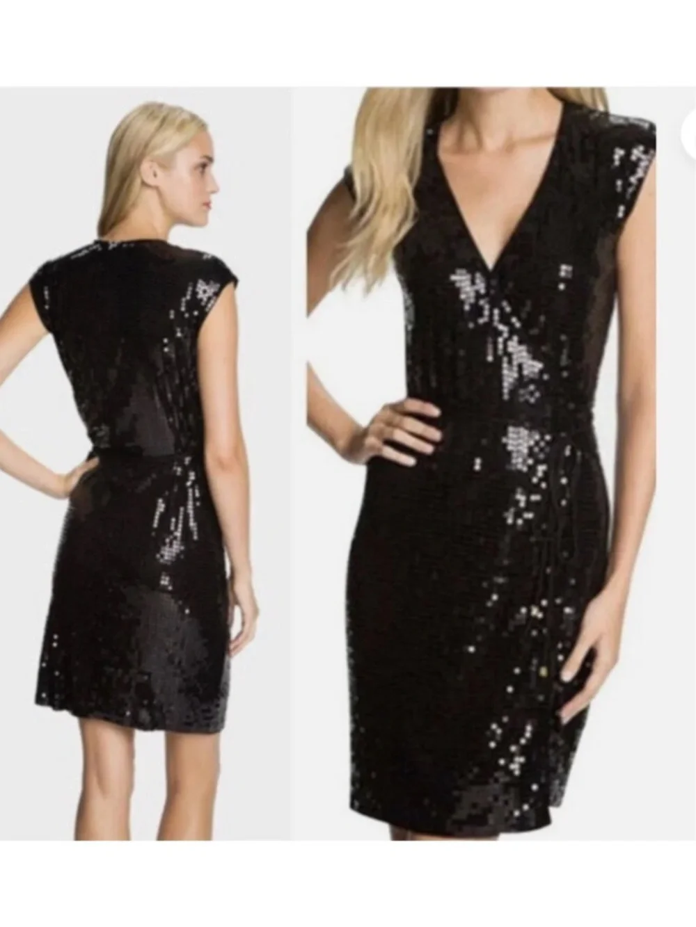 Michael Kors Black Sequin Wrap Party Dress – Size Medium Petite